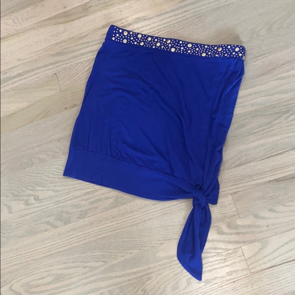 Cache Blue Tube Top with Metal Detail